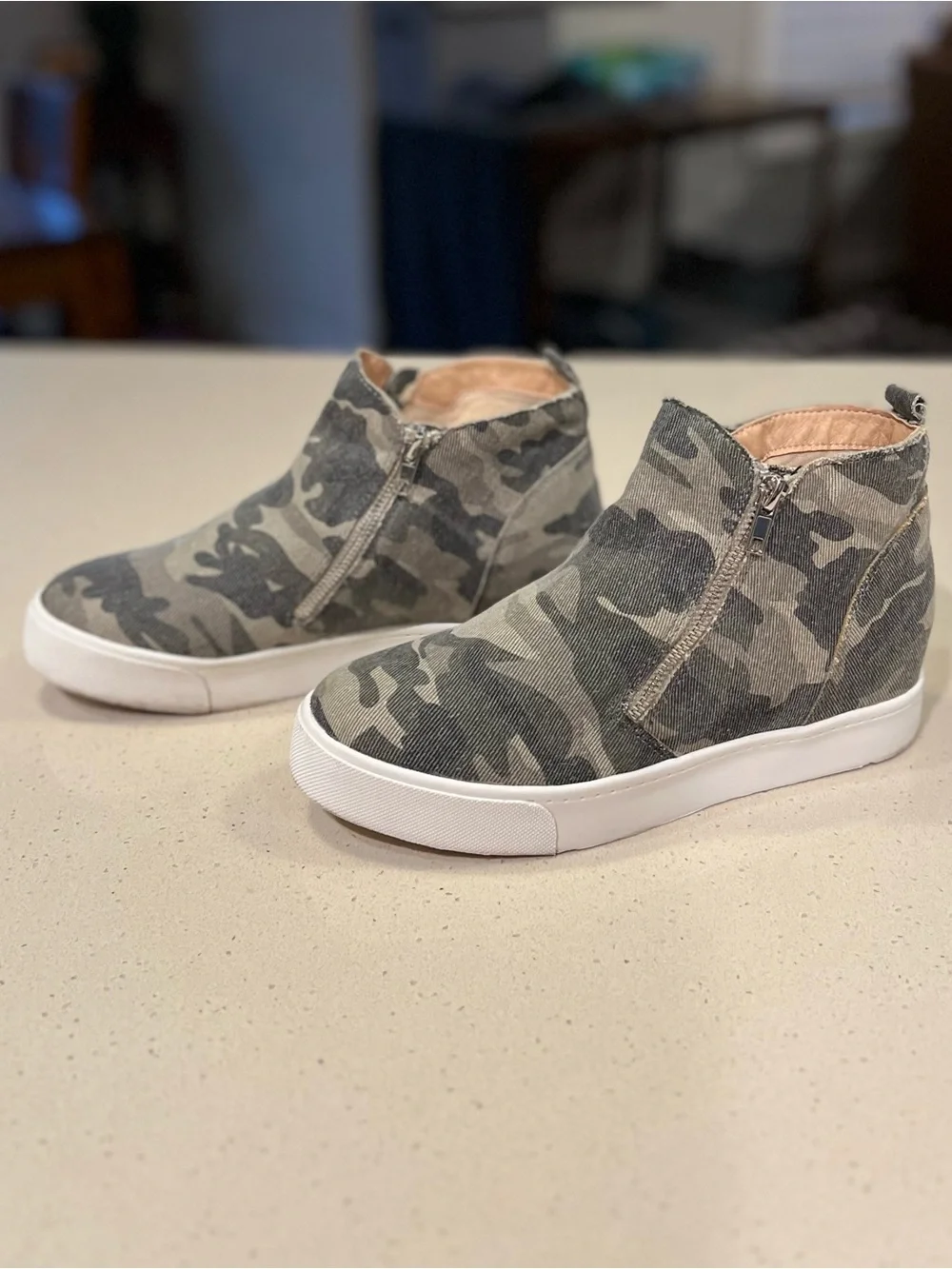 Soda Camouflage Zip-Front Wedge Sneakers - Womens Size 9